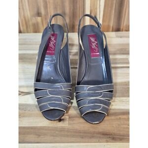 Lord & Taylor Italian Leather Slingback Heels Size 9N Gray Narrow Width